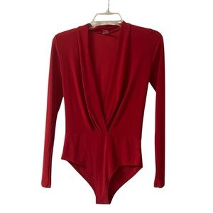 Codigo Red Bodysuit Long Sleeves Deep V-Neckline Stretch Knit Size Medium